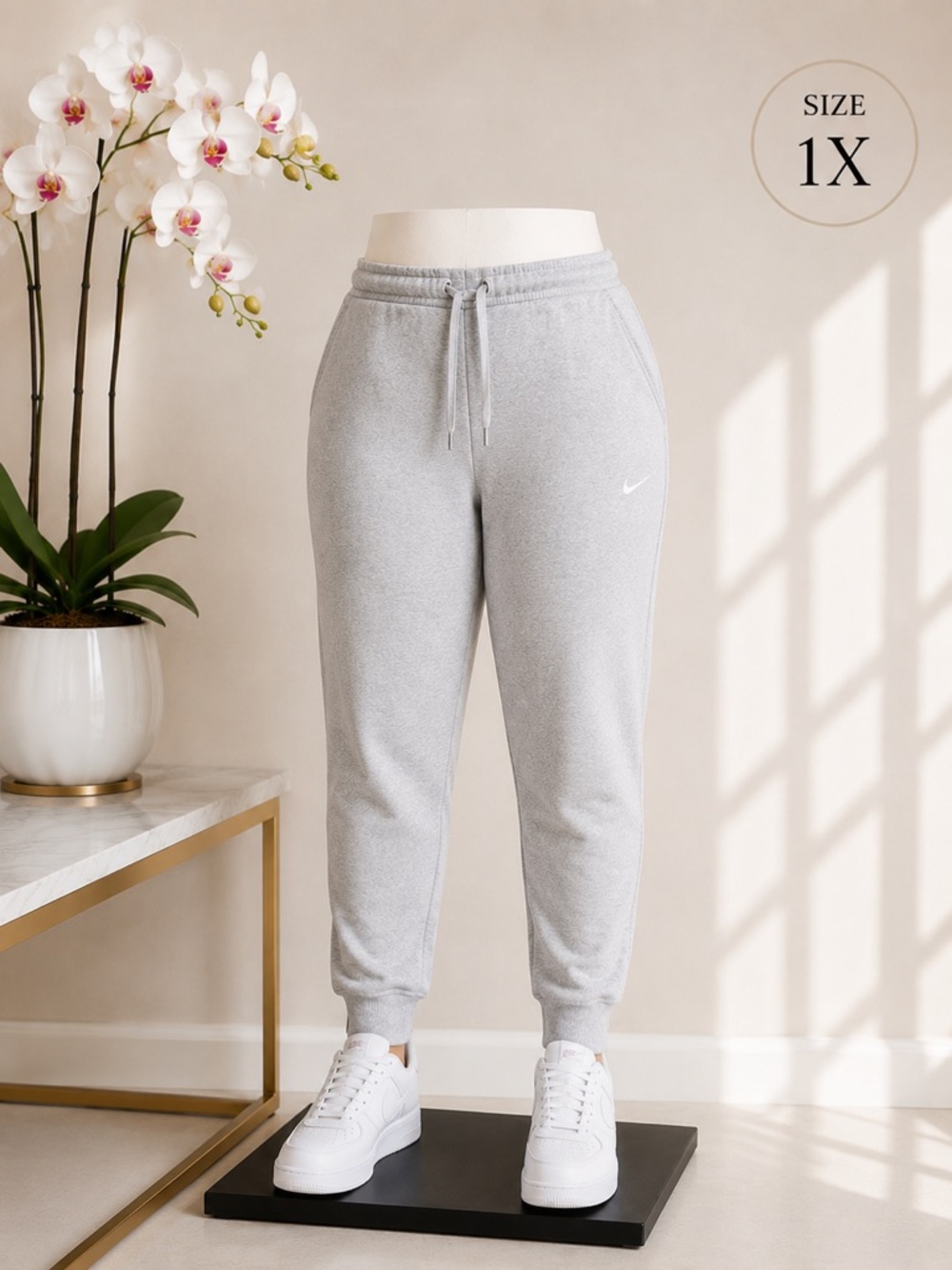 Nike Women's Sportswear Heather Gray‎ Fleece Mid-Rise Joggers Plus Size 1X NEW